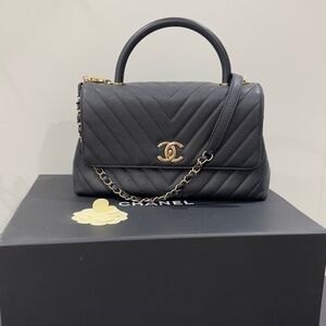 Chanel Black Chevron Satchel with Gold Accents